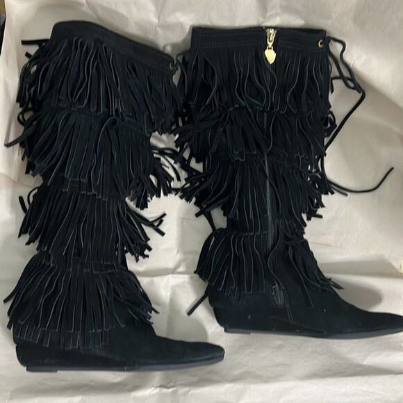 MICHAEL KORS FRINGE TALL SIDE ZIPPER BOOTS SIZE‎ 6M - Picture 2 of 10